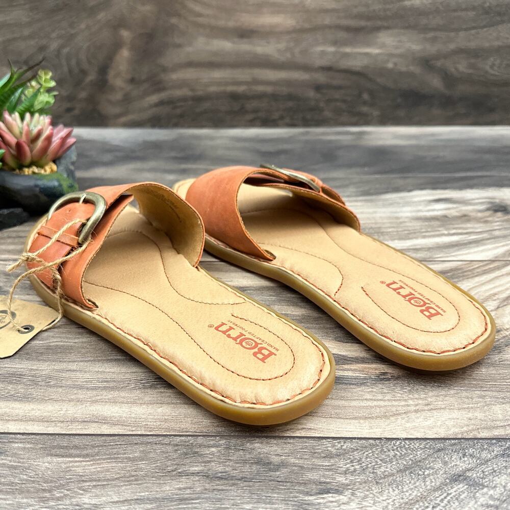 NIB Born Miarra Orange 7M 38 Big Buckle Slide Sandals - Picture 4 of 11